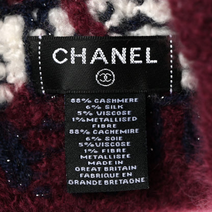 Chanel Cashmere Silk Glitter Logo Beanie Hat Burgundy Navy White 5 of 6