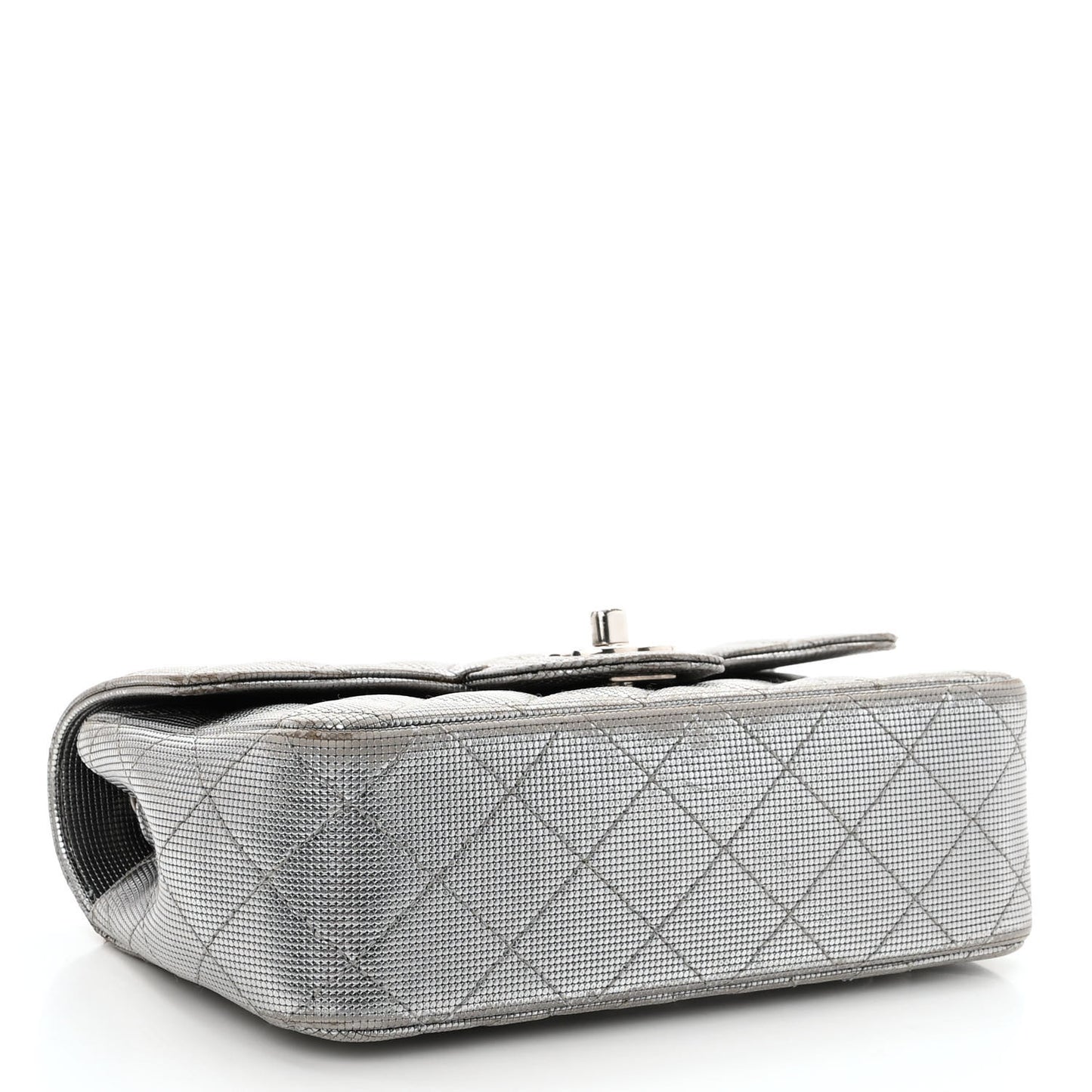 Metallic Calfskin Quilted Pixel Effect Mini Rectangular Flap Dark Silver