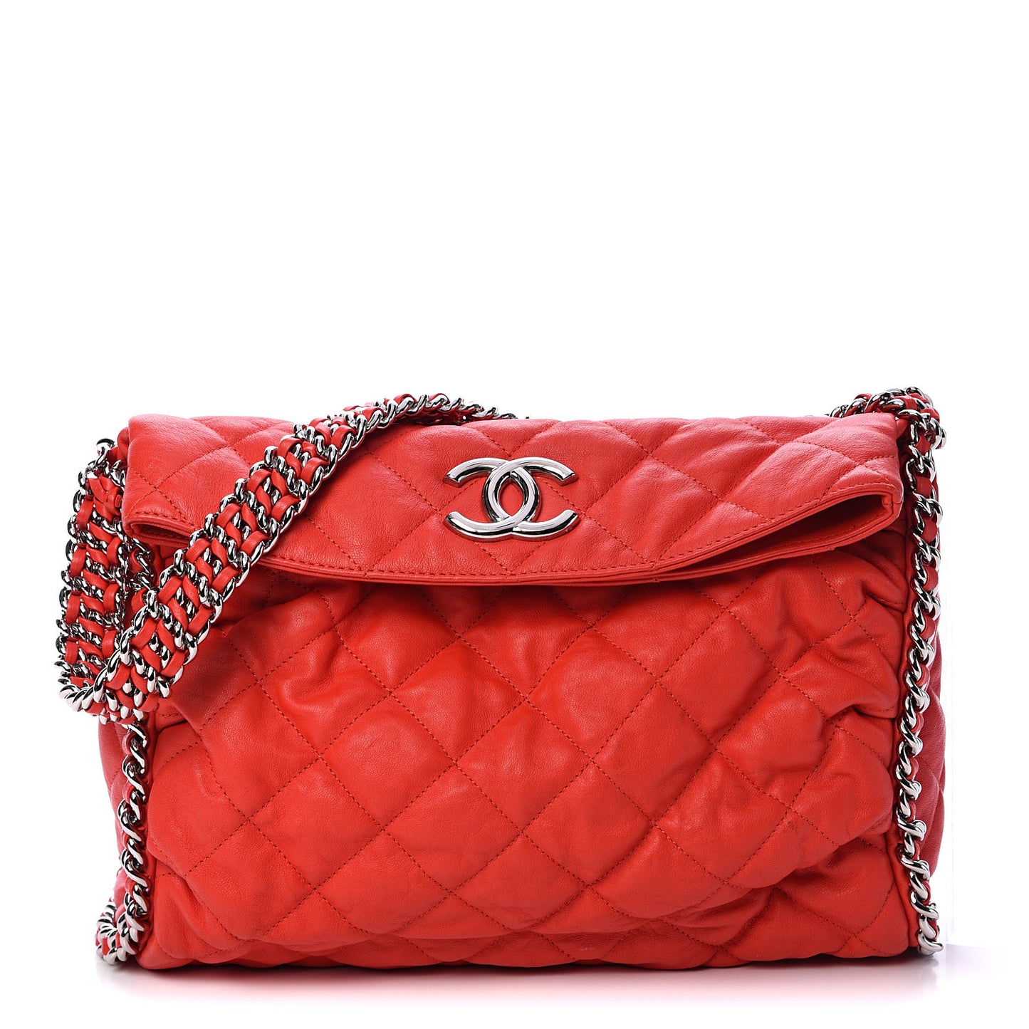 Washed Lambskin Chain Around Hobo Red