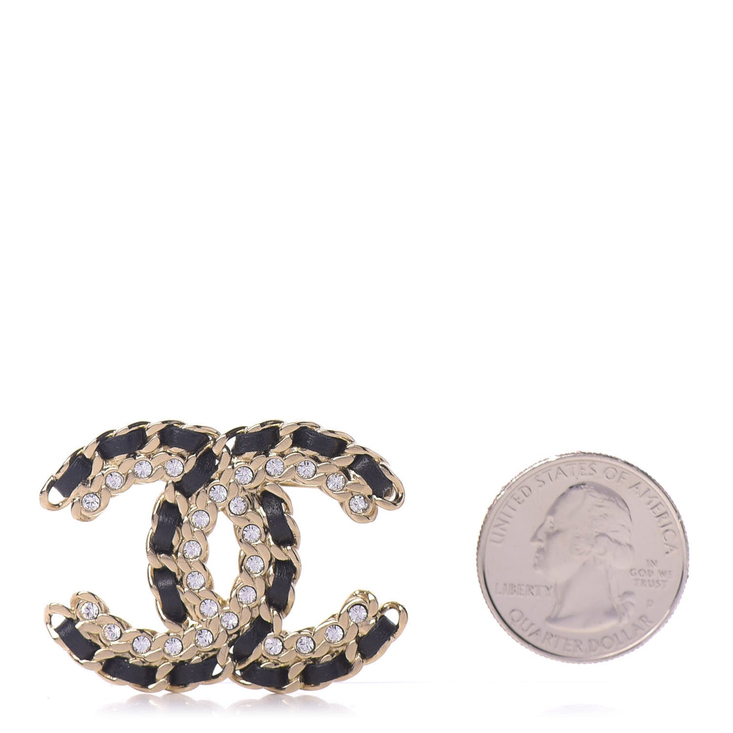 Lambskin Crystal Vintage Allure CC Chain Brooch Black Gold