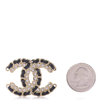 Chanel Lambskin Crystal Vintage Allure CC Chain Brooch Black Gold 3 of 5