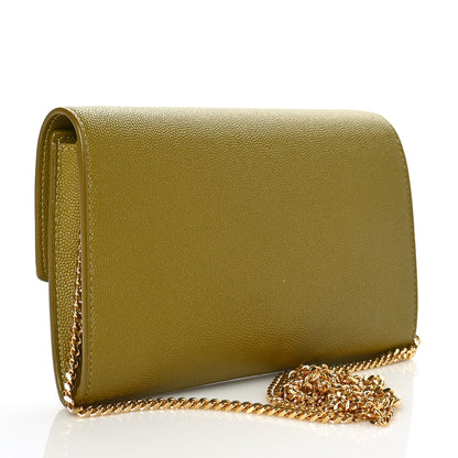 Saint Laurent Grain De Poudre Monogram Uptown Chain Wallet Olive 3 of 7