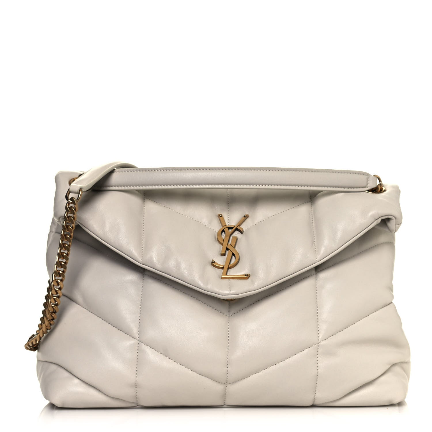 Saint Laurent Lambskin Quilted Medium Loulou Puffer Monogram Chain Satchel Crema Soft 1 of 12