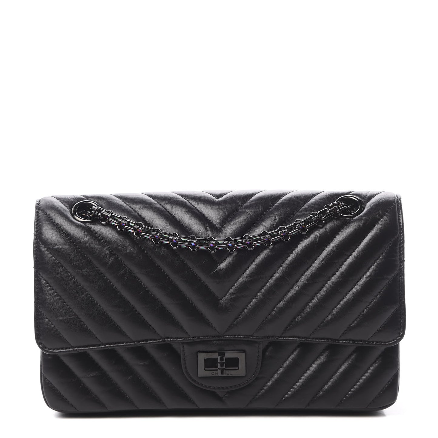 Aged Calfskin Chevron Quilted 2.55 Reissue 225 Flap So Black