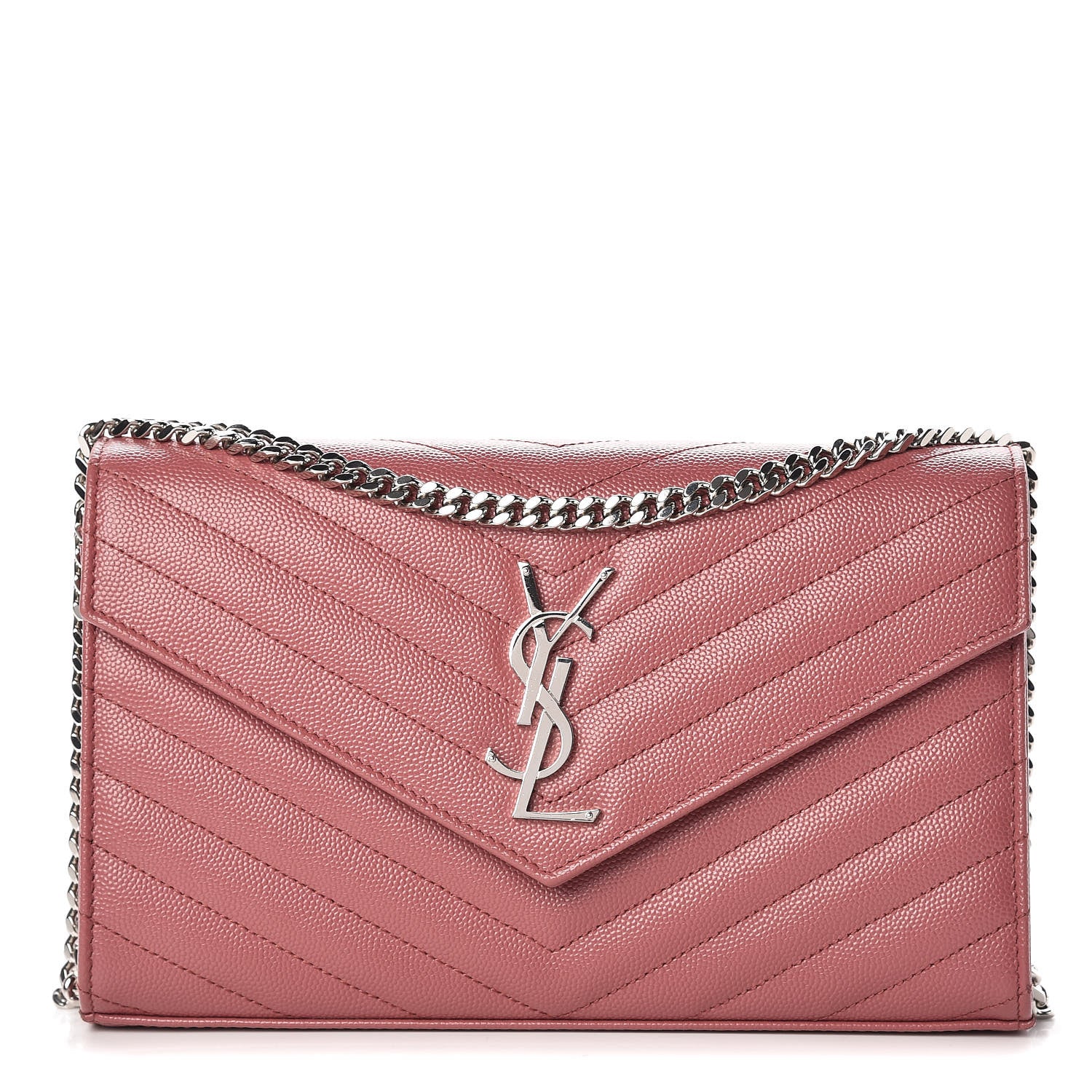 Saint Laurent Grain De Poudre Matelasse Chevron Monogram Chain Wallet Mystic Rose 1 of 13