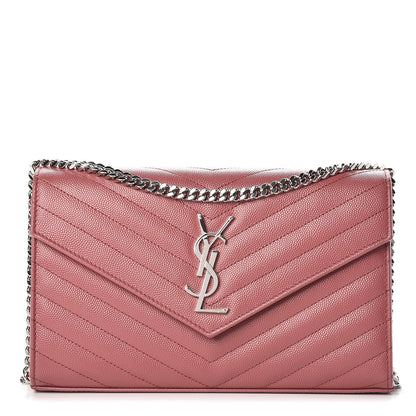 Saint Laurent Grain De Poudre Matelasse Chevron Monogram Chain Wallet Mystic Rose 1 of 13