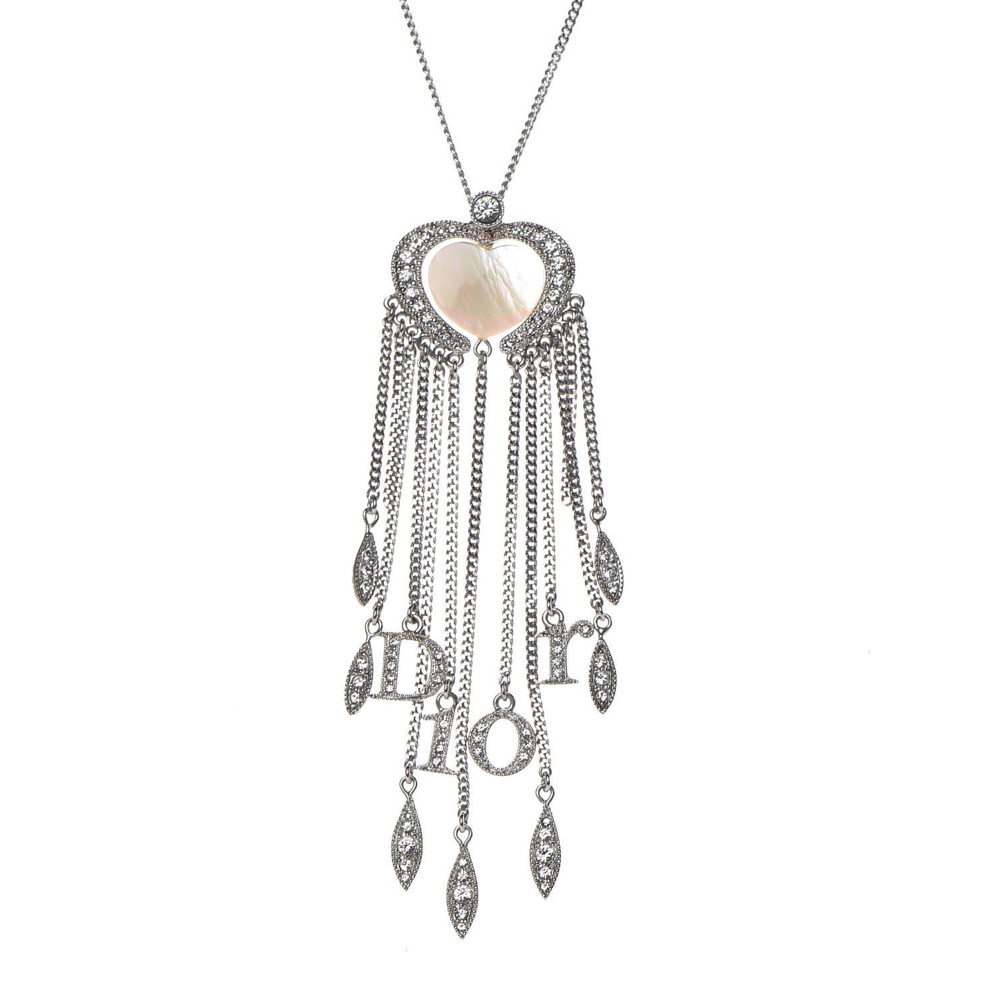 Crystal Mother of Pearl Heart Necklace Silver