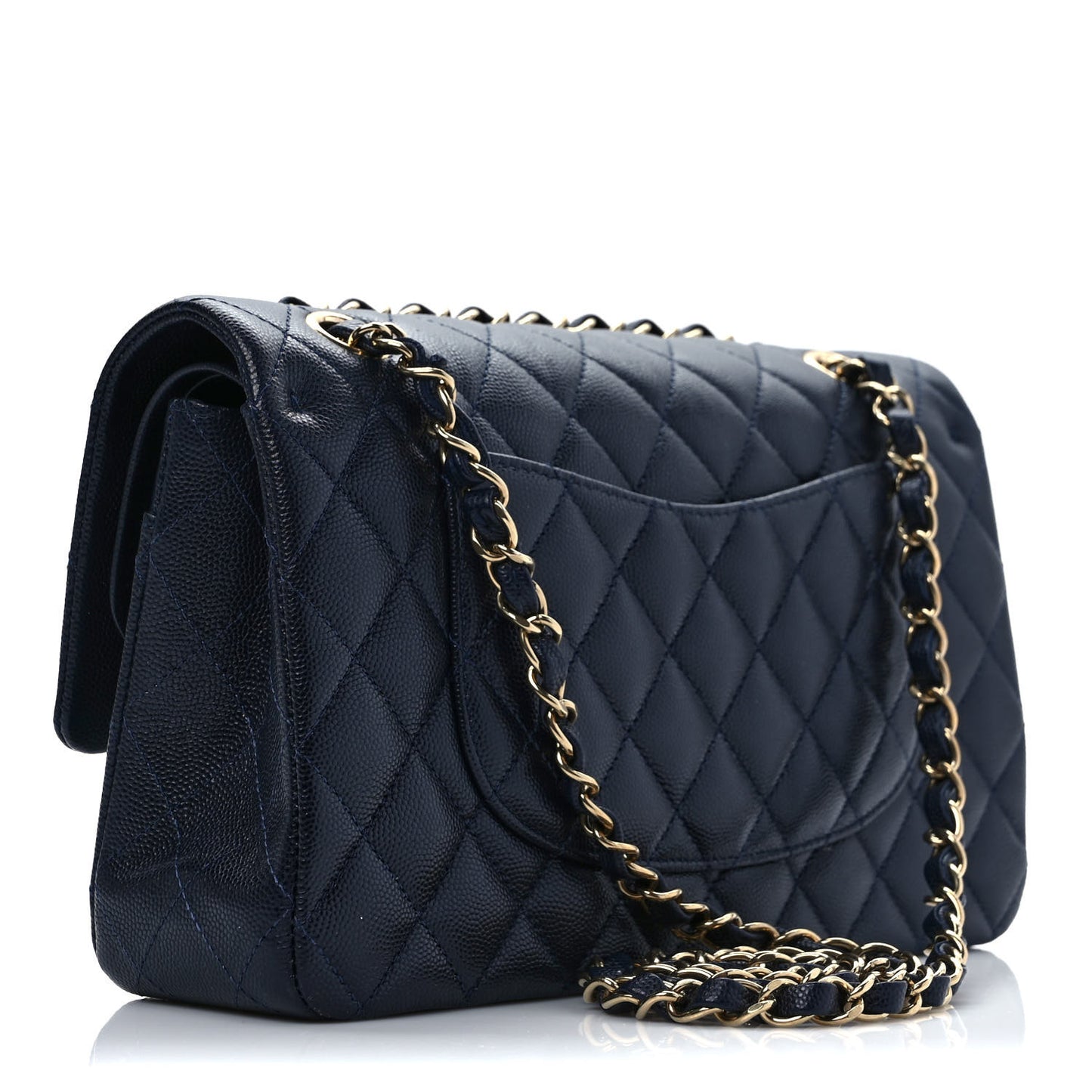 Caviar Quilted Medium Double Flap Dark Blue