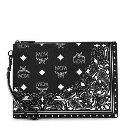 MCM Visetos Bandana Wristlet Zip Pouch Black White 1 of 6
