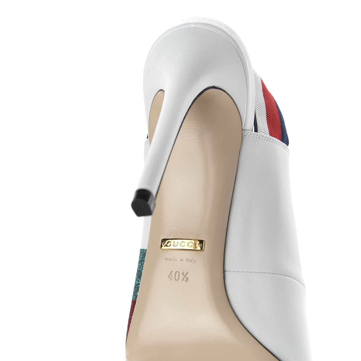 Gucci Calfskin Glitter Web High Heel Slingback Pumps 40.5 White 8 of 10