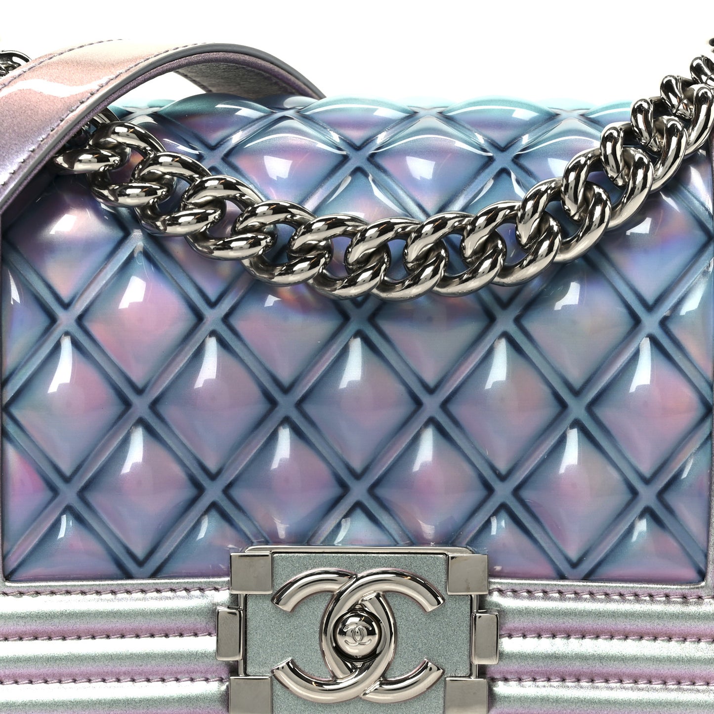 Iridescent Patent Calfskin PVC Quilted Small Boy Flap Light Purple
