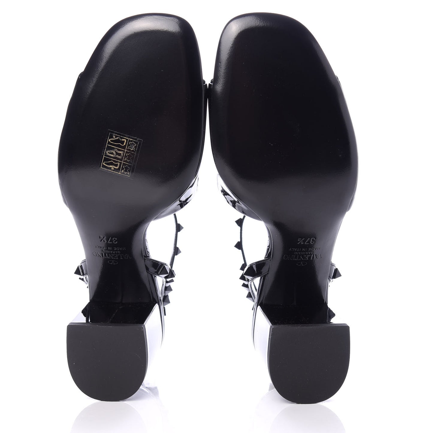 Patent Rockstud Block Ankle Strap 60mm Sandals 37.5 Black