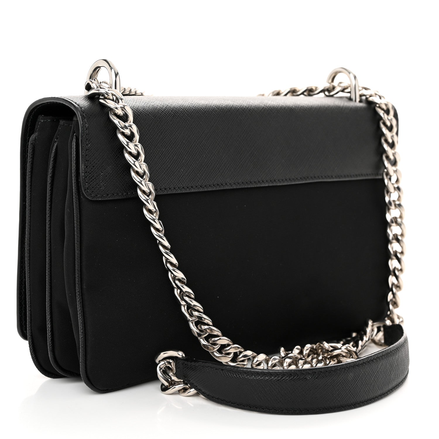Prada Saffiano Tessuto Nylon Chain Shoulder Bag Black 3 of 13