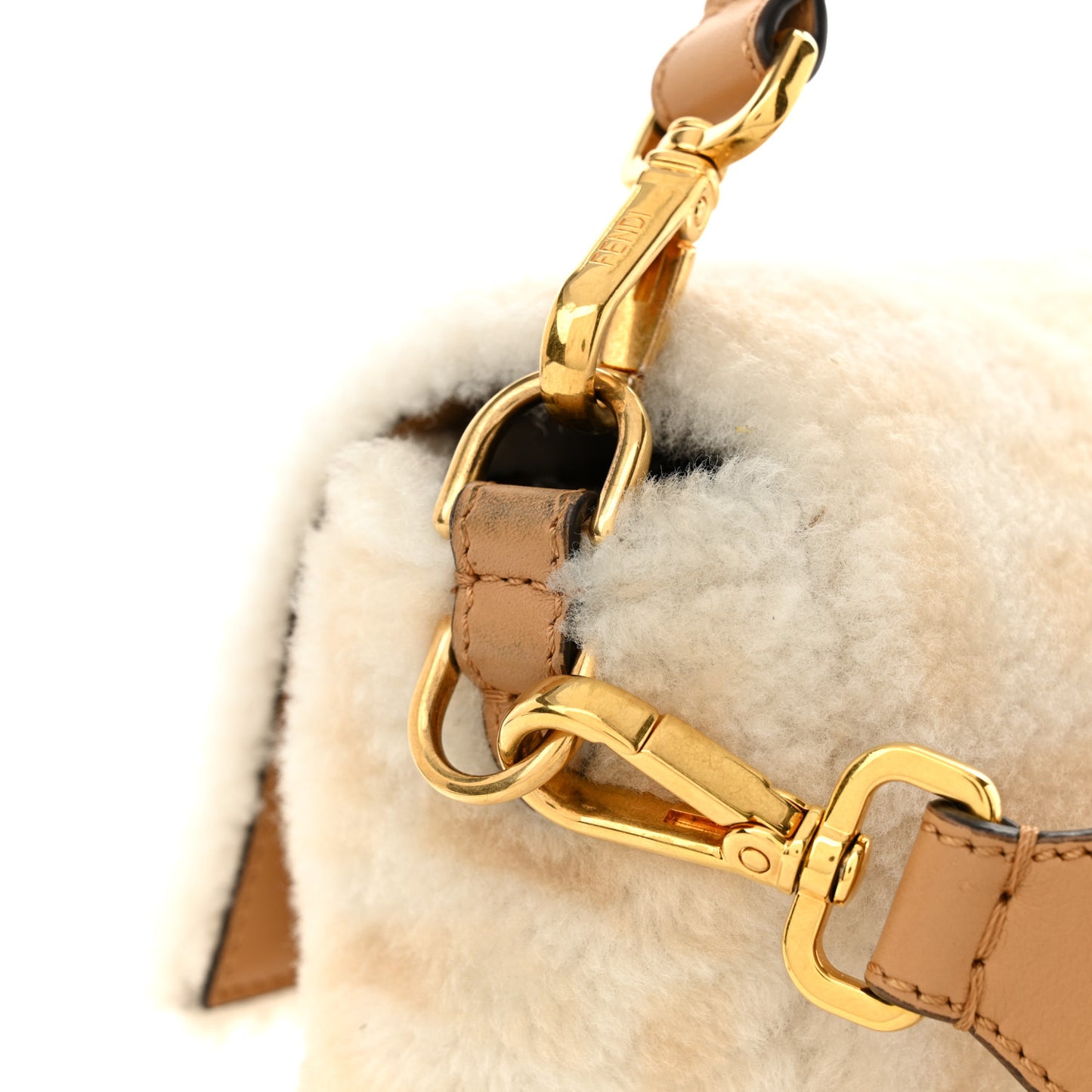 Shearling Vitello Dolce Macro FF 1974 Baguette White Ice Cuoio Miele Scuro