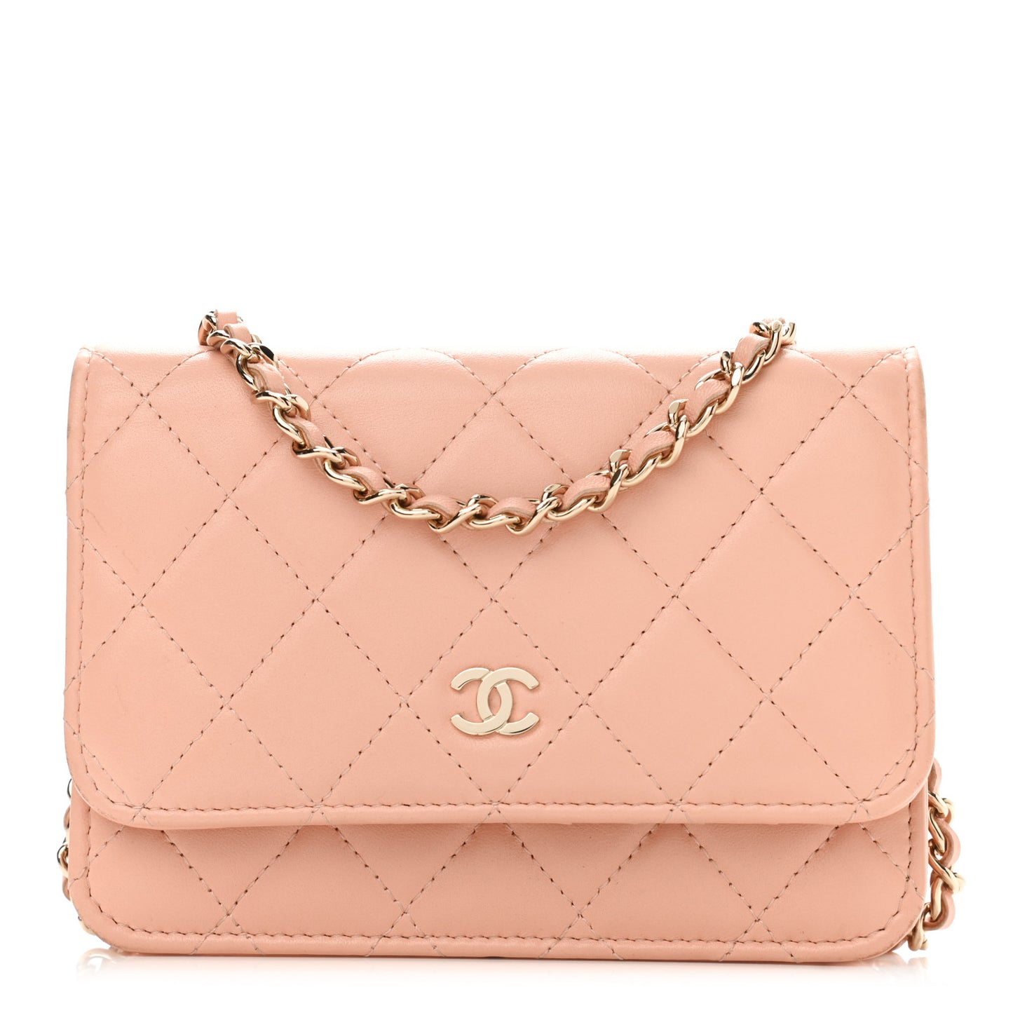 Lambskin Quilted Mini Wallet On Chain WOC Light Pink