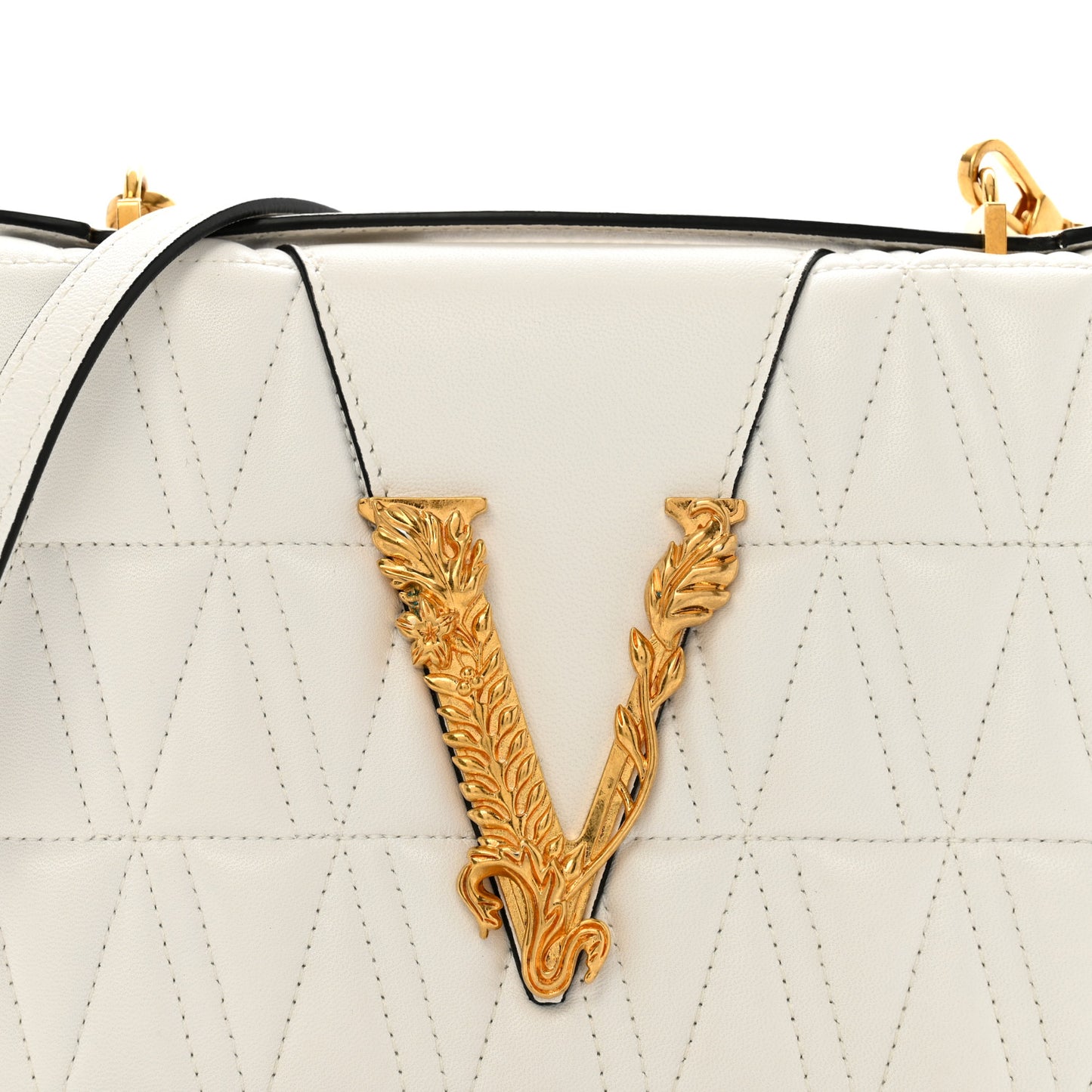 Nappa Quilted Virtus Top Handle Shoulder Bag White