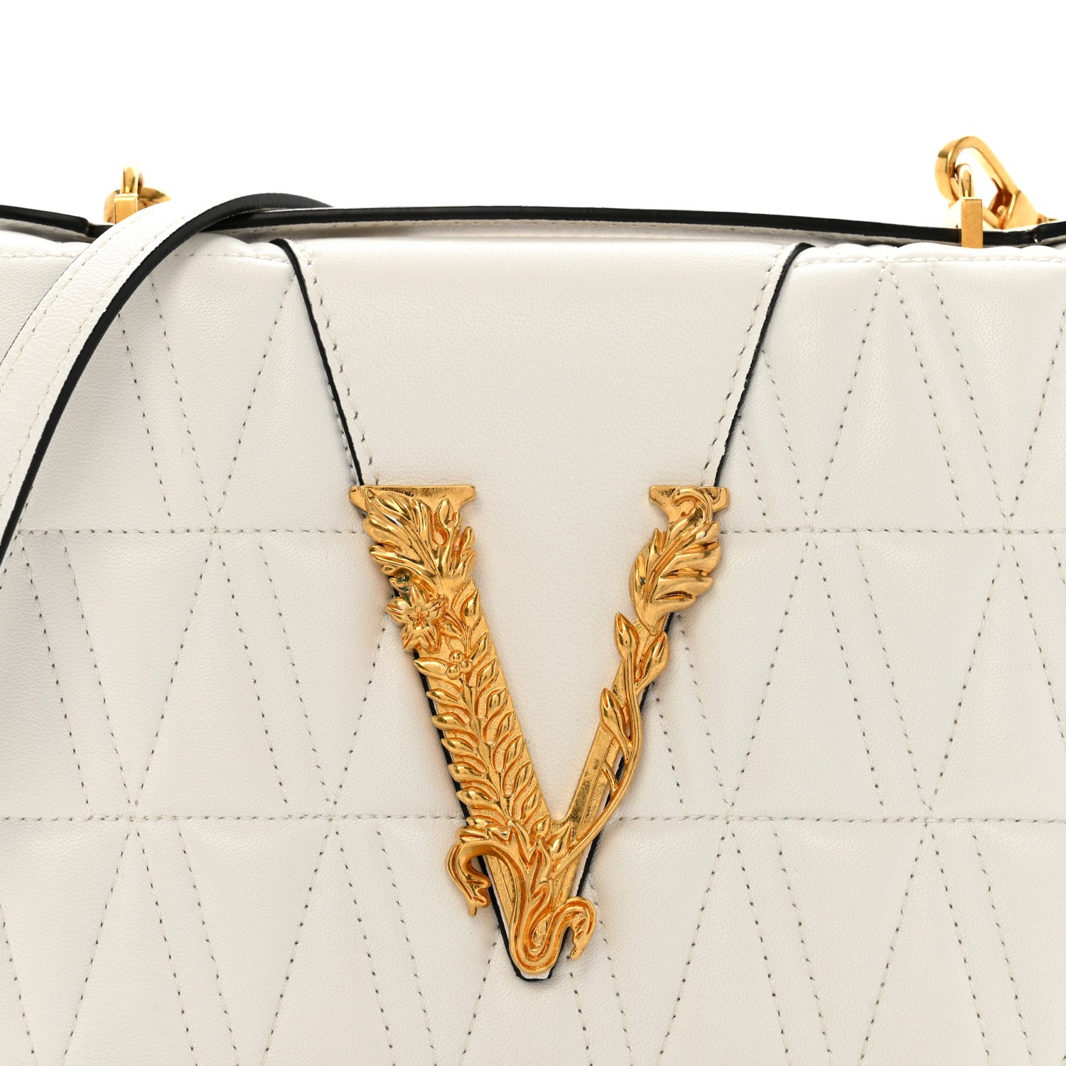 Versace Nappa Quilted Virtus Top Handle Shoulder Bag White 7 of 12