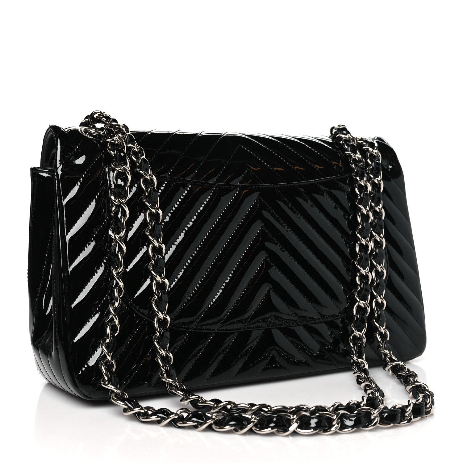 Chanel Patent Chevron Quilted Jumbo Double Flap Black 3 of 10