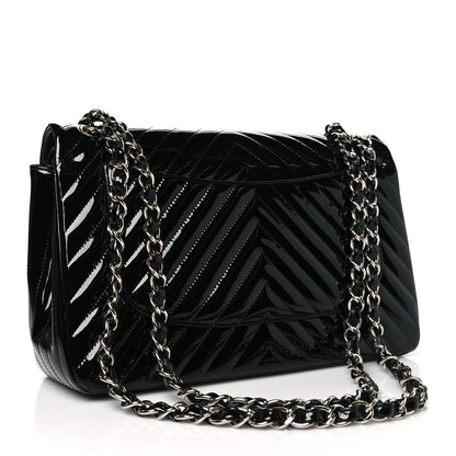 Chanel Patent Chevron Quilted Jumbo Double Flap Black 3 of 10