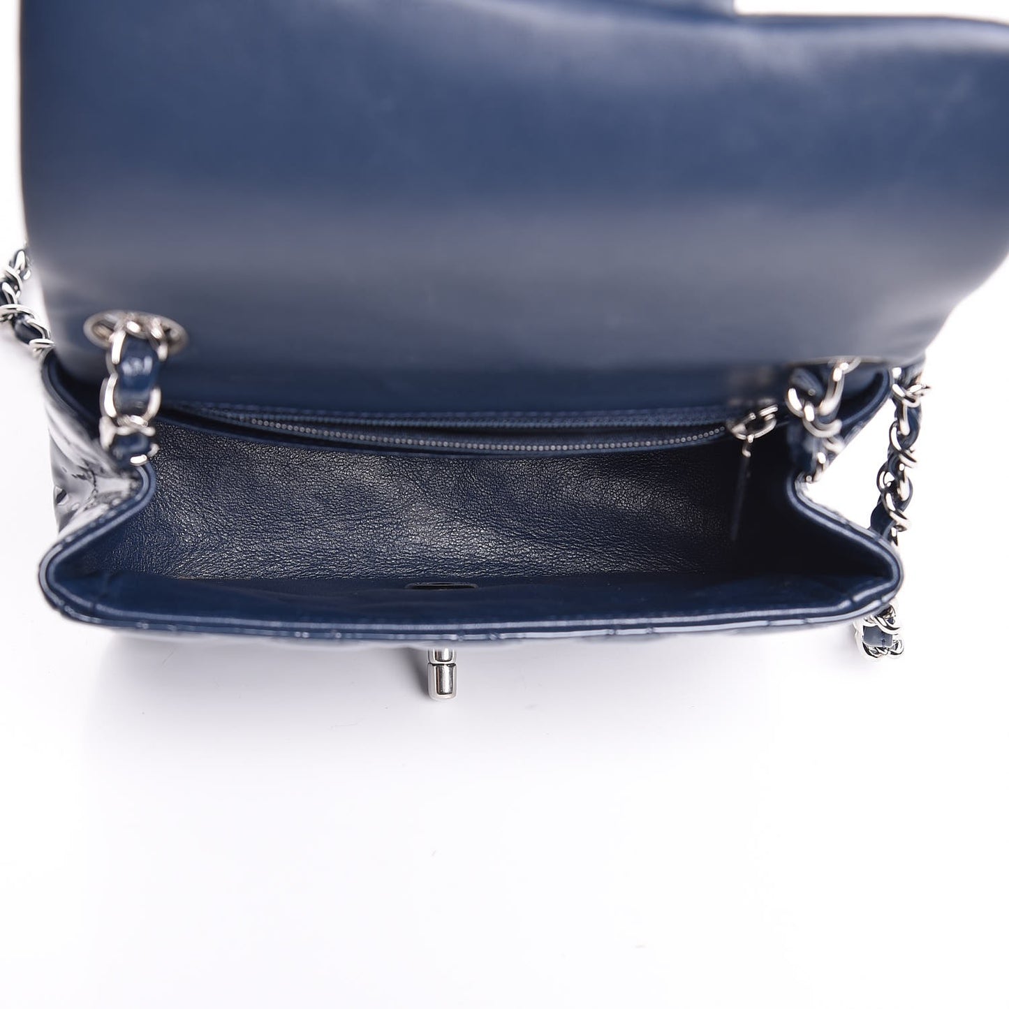 Patent Quilted Mini Square Flap Navy Blue