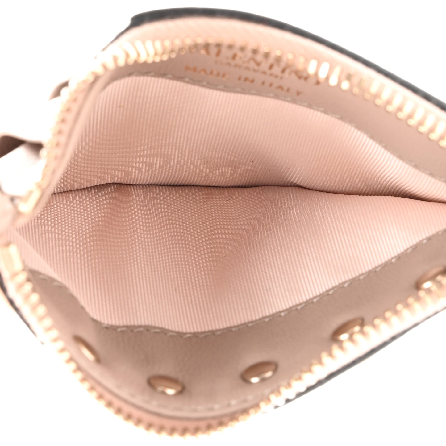 Calfskin Rockstud Coin Case Card Holder Poudre