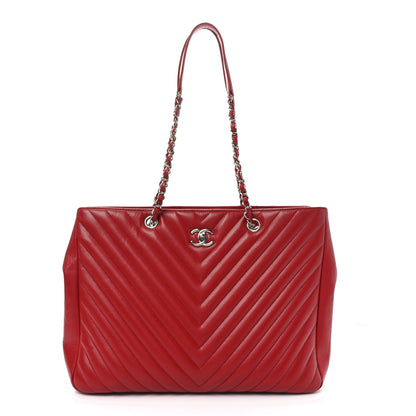 Chanel Caviar Chevron Quilted Large Coco Handle Shopping Tote Red 1 of 10
