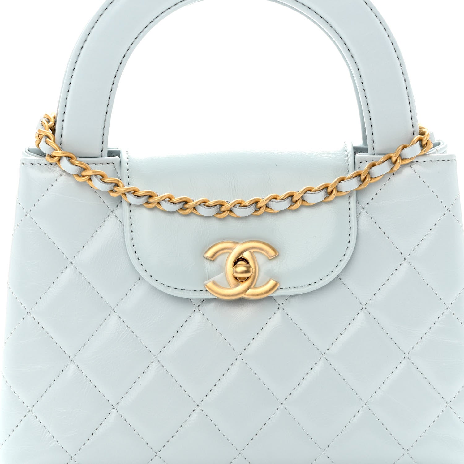 Chanel Shiny Aged Calfskin Quilted Nano Kelly Shopper Light Blue 7 of 10