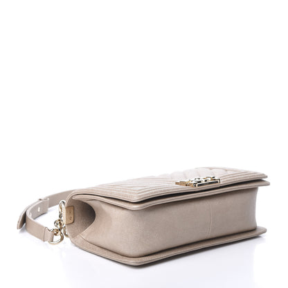 Chanel Metallic Caviar Chevron Quilted Medium Boy Flap Light Beige 4 of 9