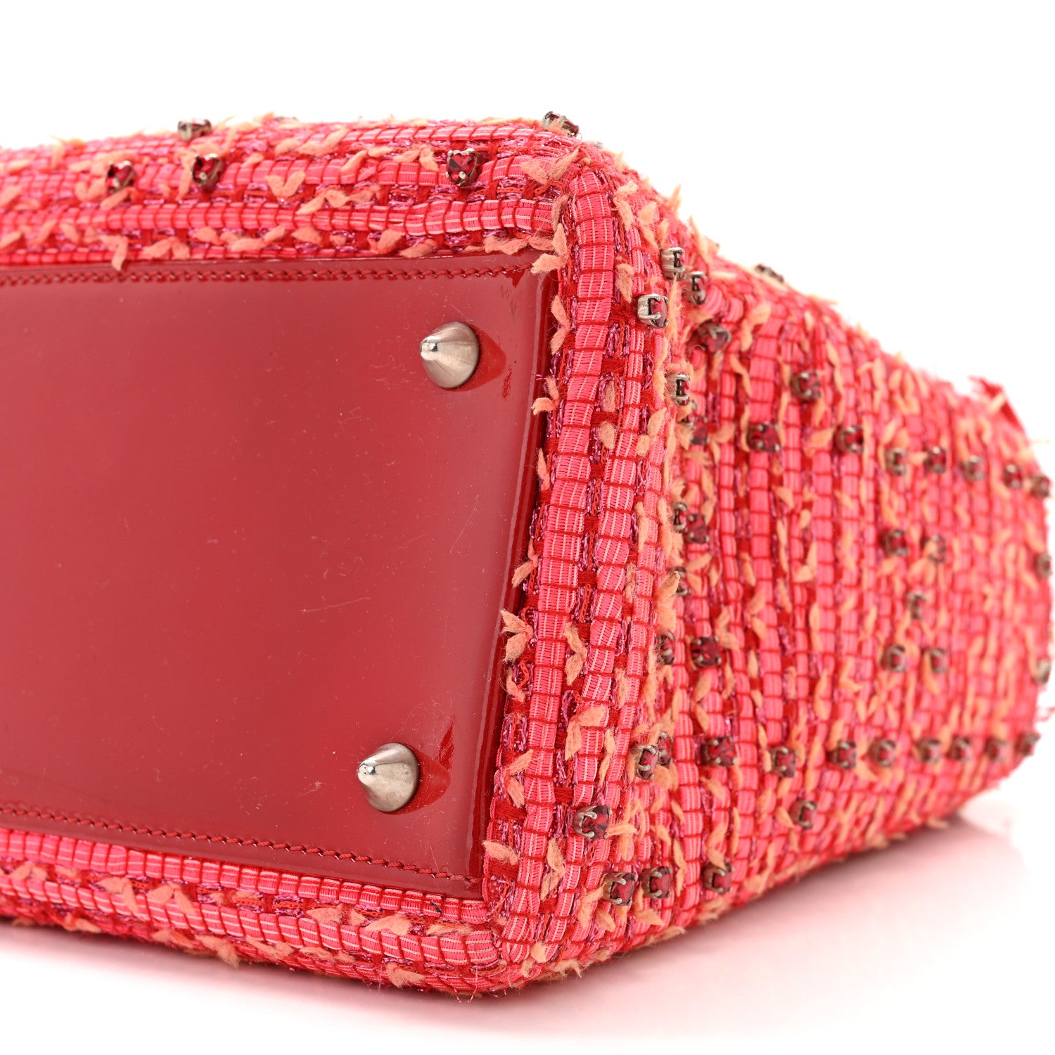 Christian Dior Tweed Fringe Rhinestone Medium Lady Dior Red 10 of 10