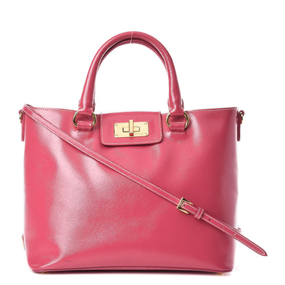 Prada Saffiano Vernice Turn Lock Shopping Tote Peonia 1 of 17