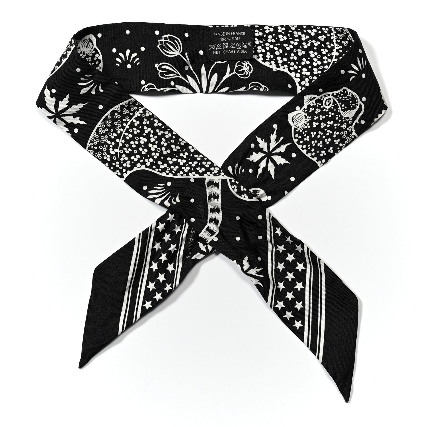 Hermes Silk Peuple Du Vent Bandana Twilly Black White 1 of 4