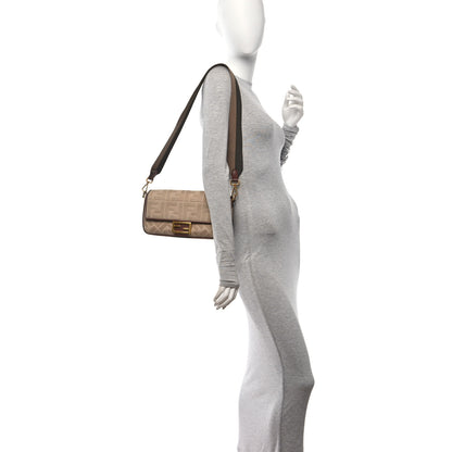 Fendi Canvas Vitello King Bi-Color Strap FF Embroidered Baguette Beige 2 of 10