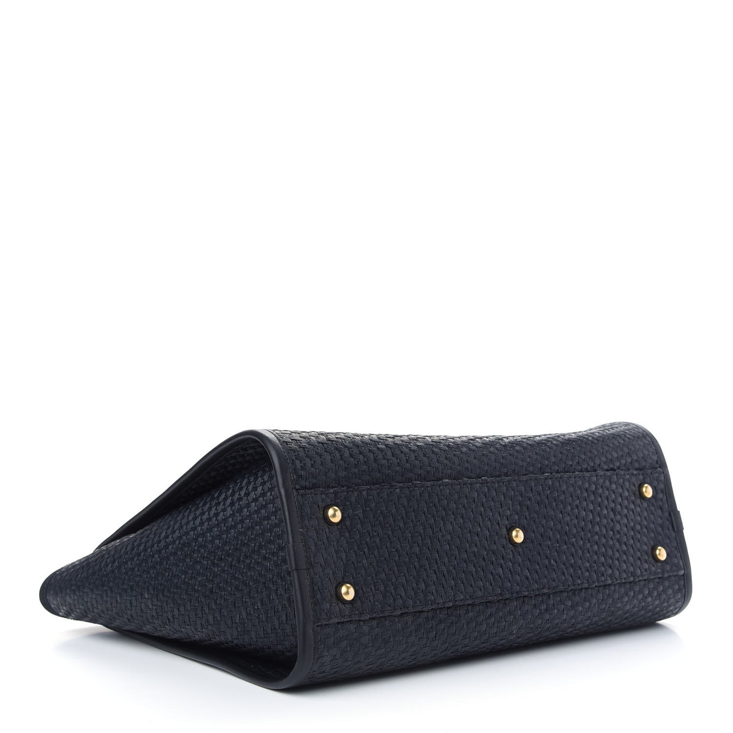 Straw Raffia Calfskin Chain Small Deauville Tote Navy