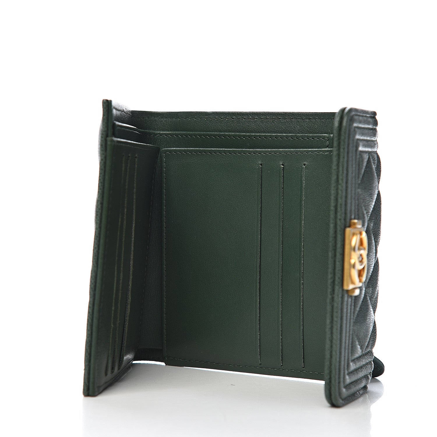 Chanel Caviar Quilted Compact Boy Wallet Green 5 of 8