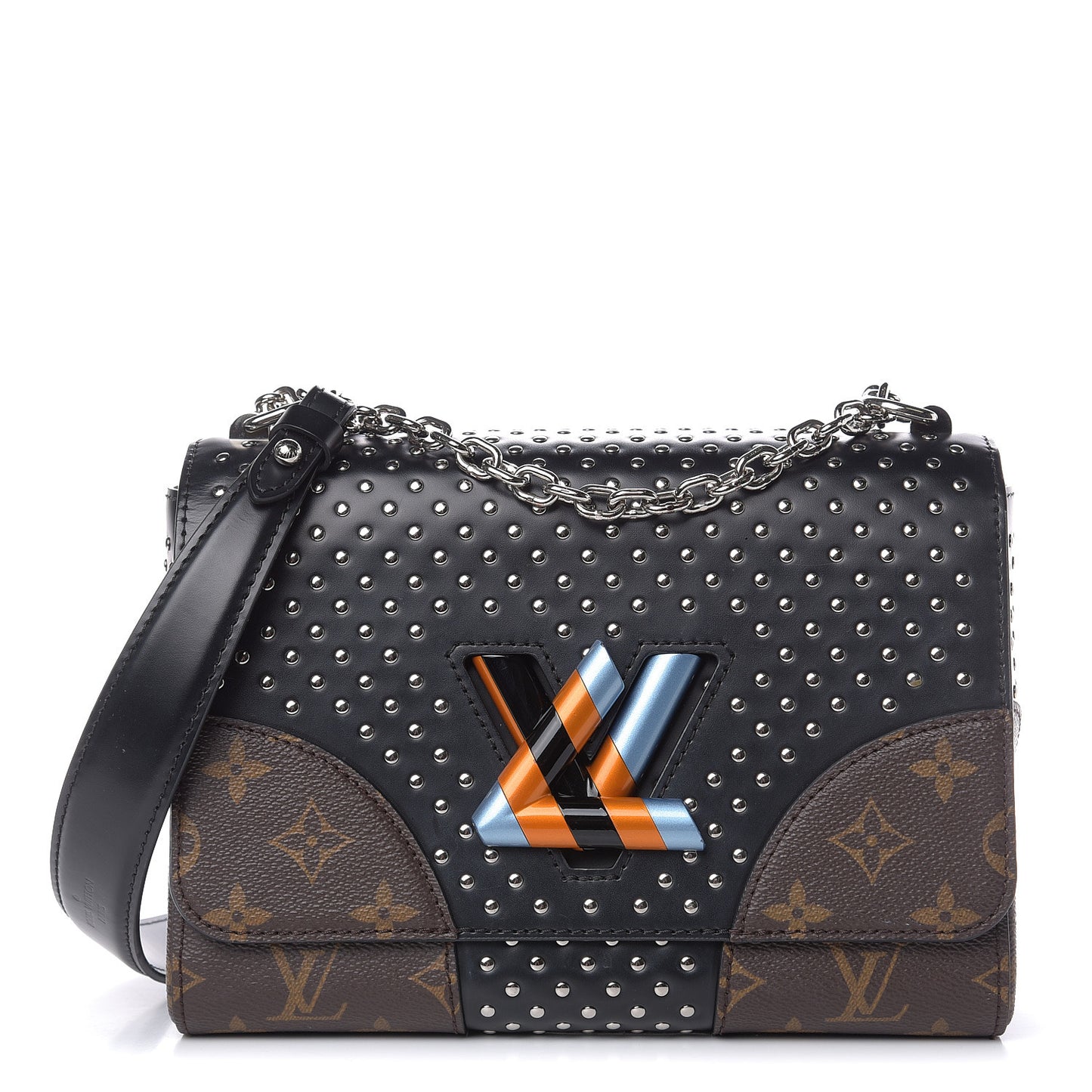 Calfskin Monogram Twist Studded Shoulder Bag MM Black