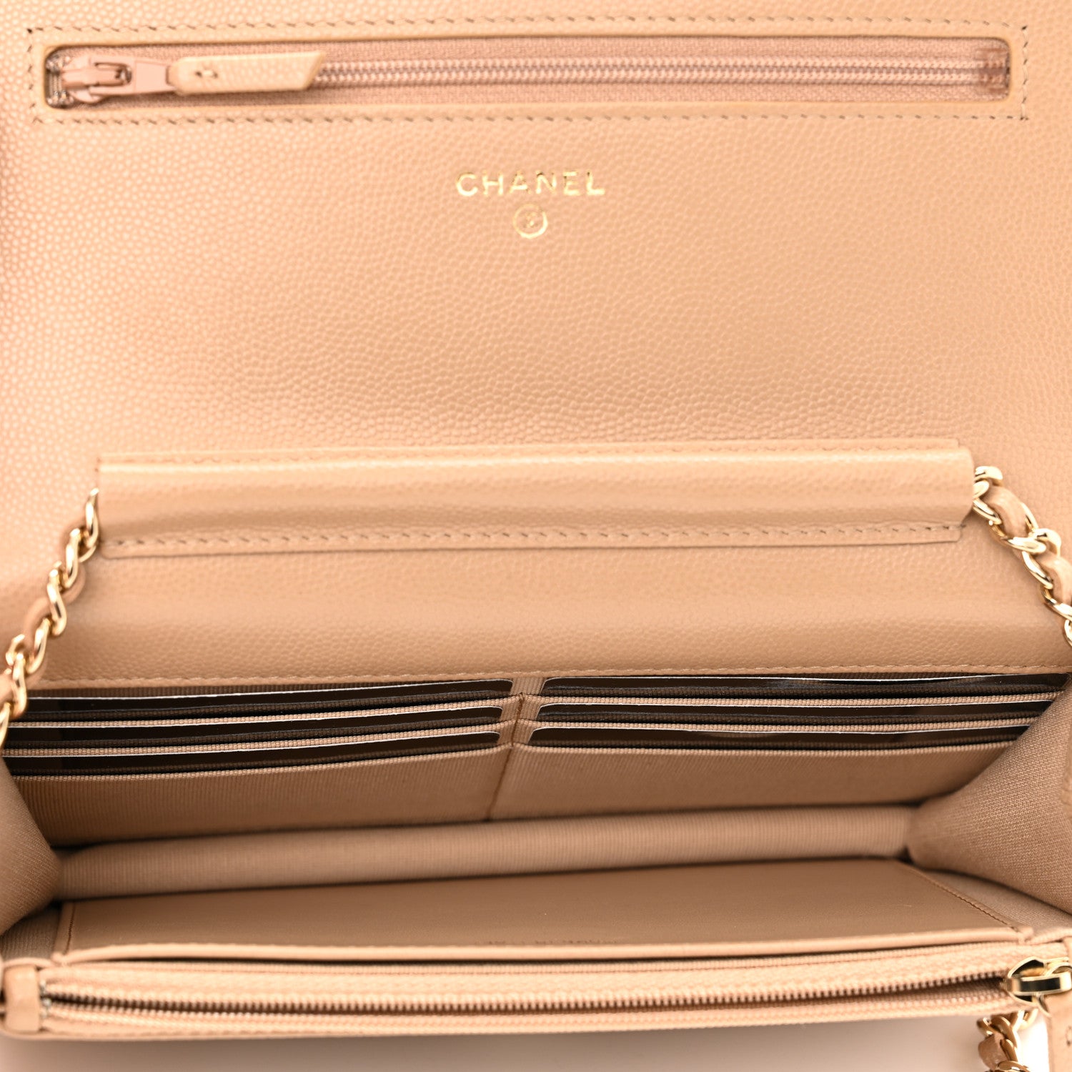 Chanel Caviar Quilted Crystal CC Wallet On Chain WOC Beige 4 of 11