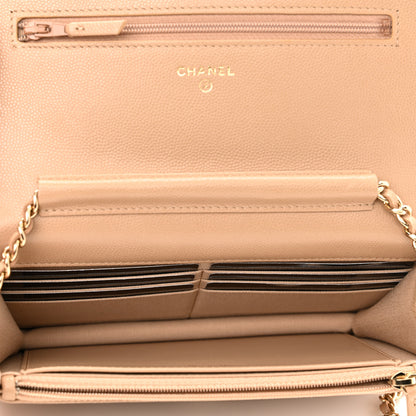 Chanel Caviar Quilted Crystal CC Wallet On Chain WOC Beige 4 of 11