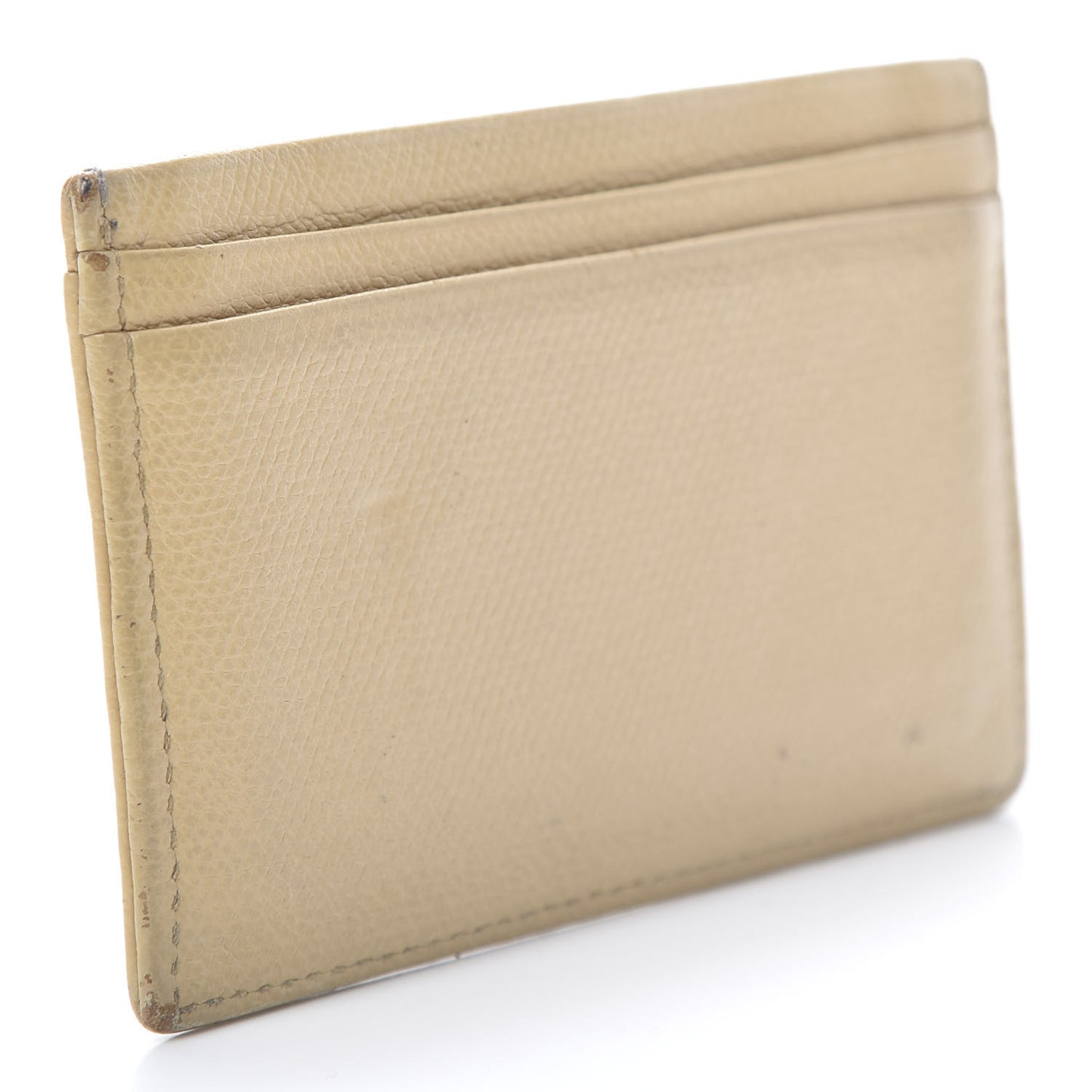 Calfskin CC Button Card Holder Beige