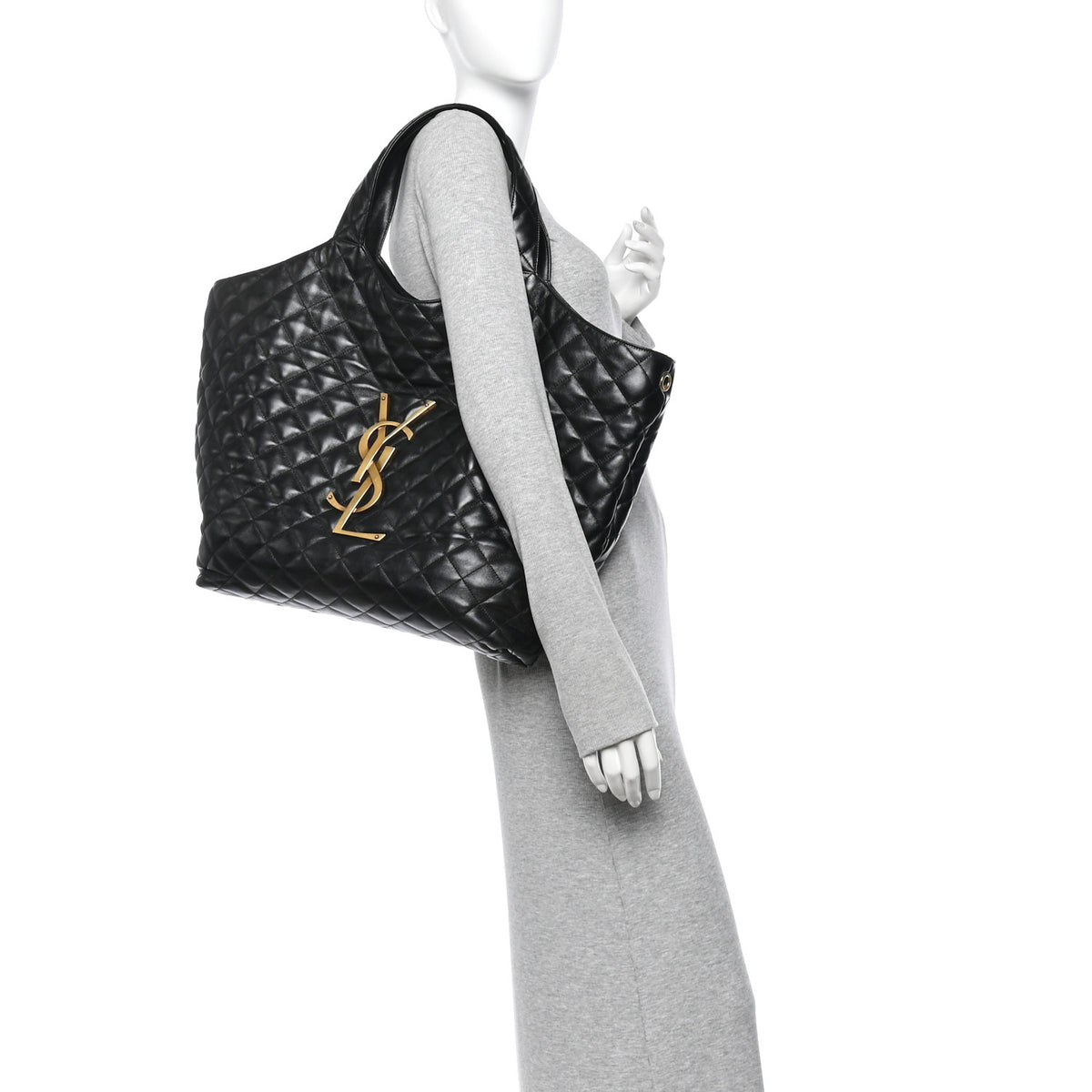 Lambskin Quilted Maxi Icare Shopping Tote Black