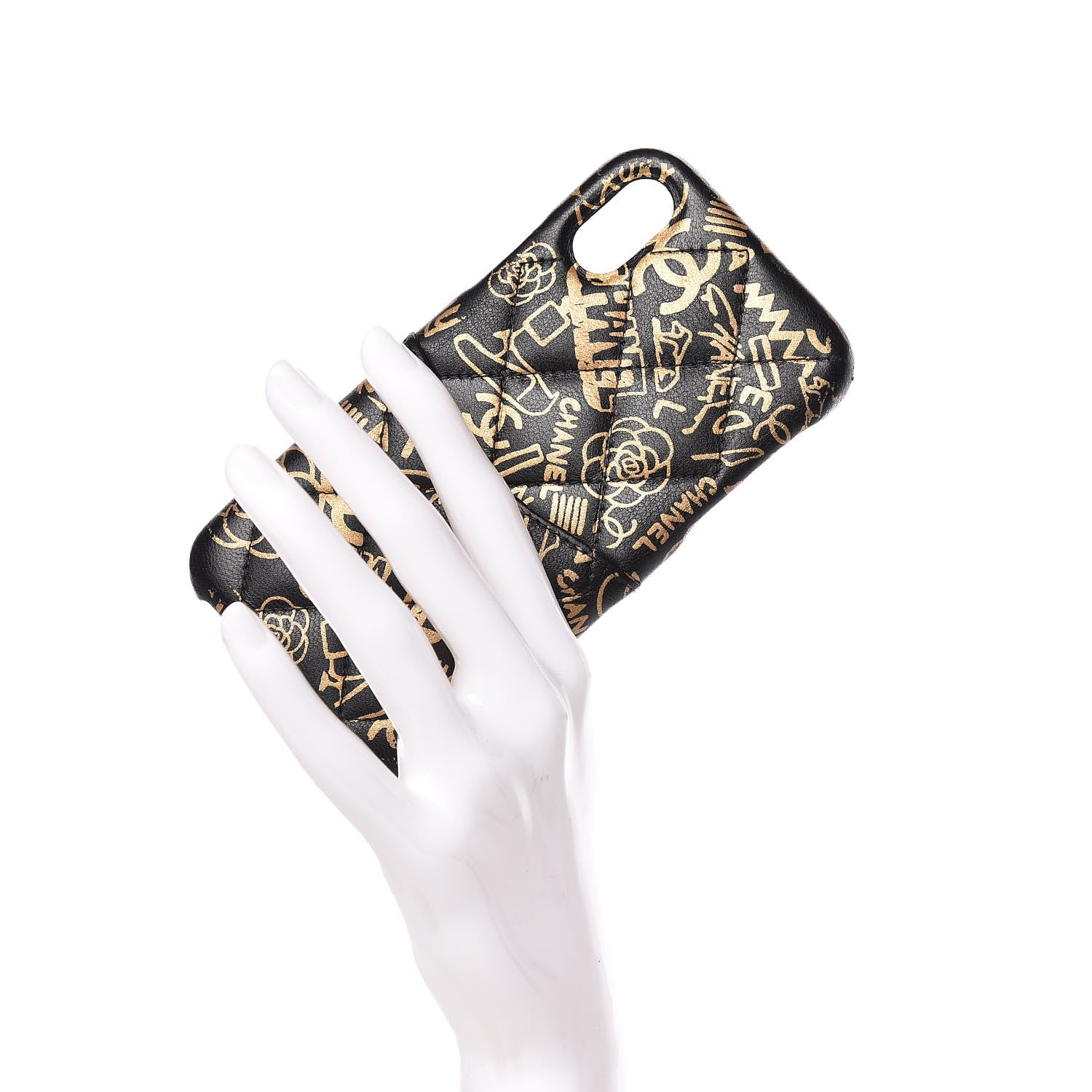 Chanel Lambskin Quilted iPhone X Coco Tech Egyptian Graffiti Case Black Gold 2 of 12