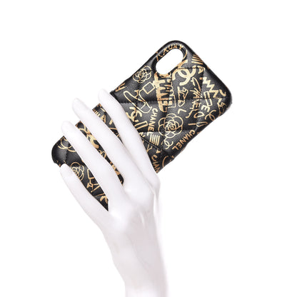 Chanel Lambskin Quilted iPhone X Coco Tech Egyptian Graffiti Case Black Gold 2 of 12