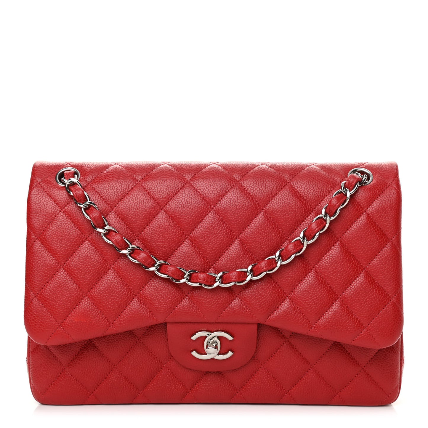 Caviar Quilted Jumbo Double Flap Red