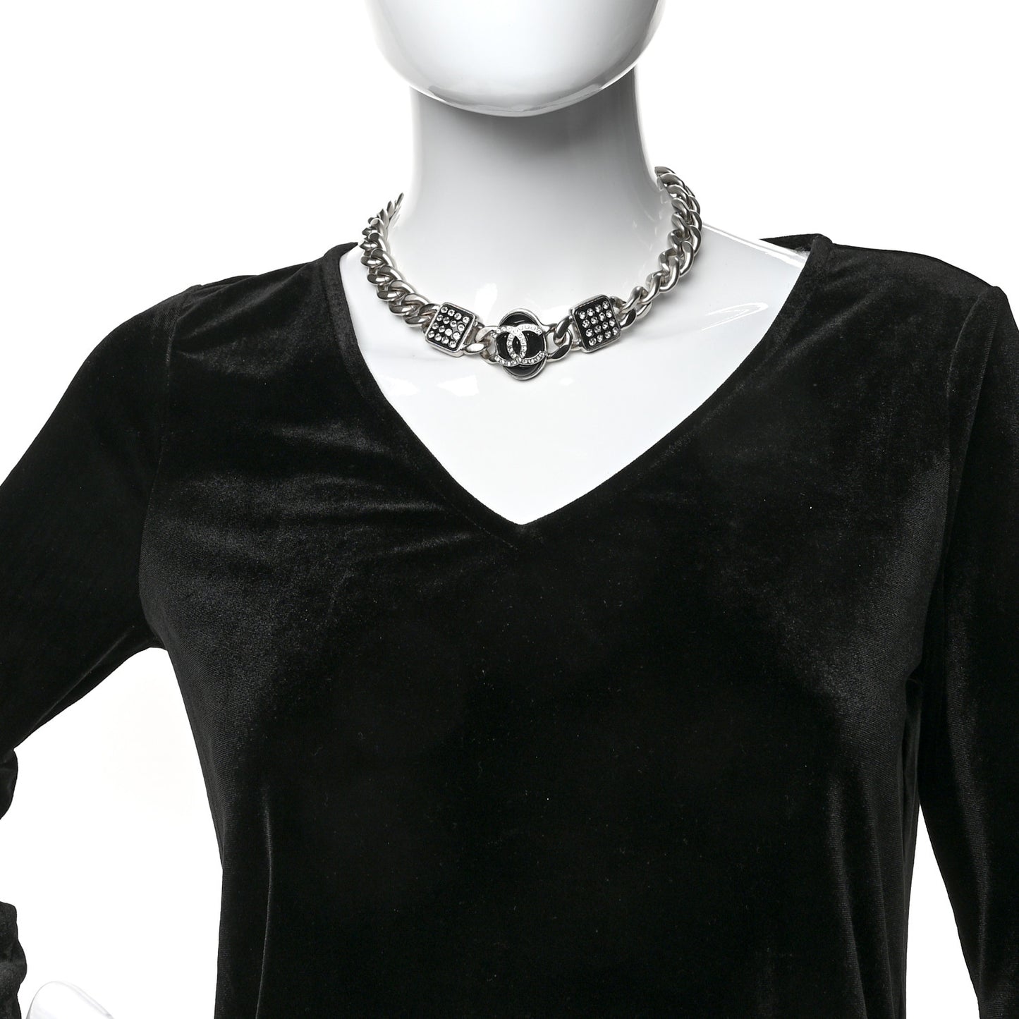 Metal Resin Crystal CC Choker Necklace Black Silver