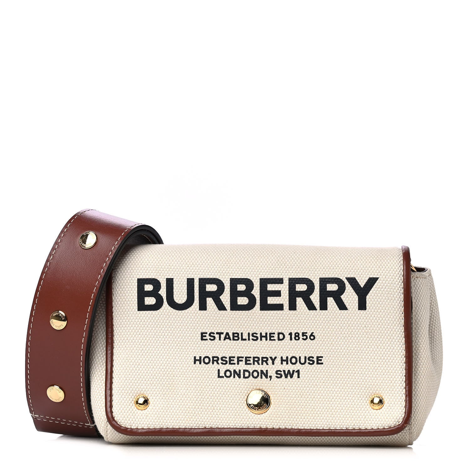 Burberry Cotton Canvas Horseferry Print Small Crossbody Bag White Tan 1 of 4