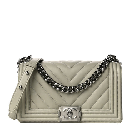 Chanel Calfskin Chevron Quilted Medium Boy Flap Grey 1 of 11