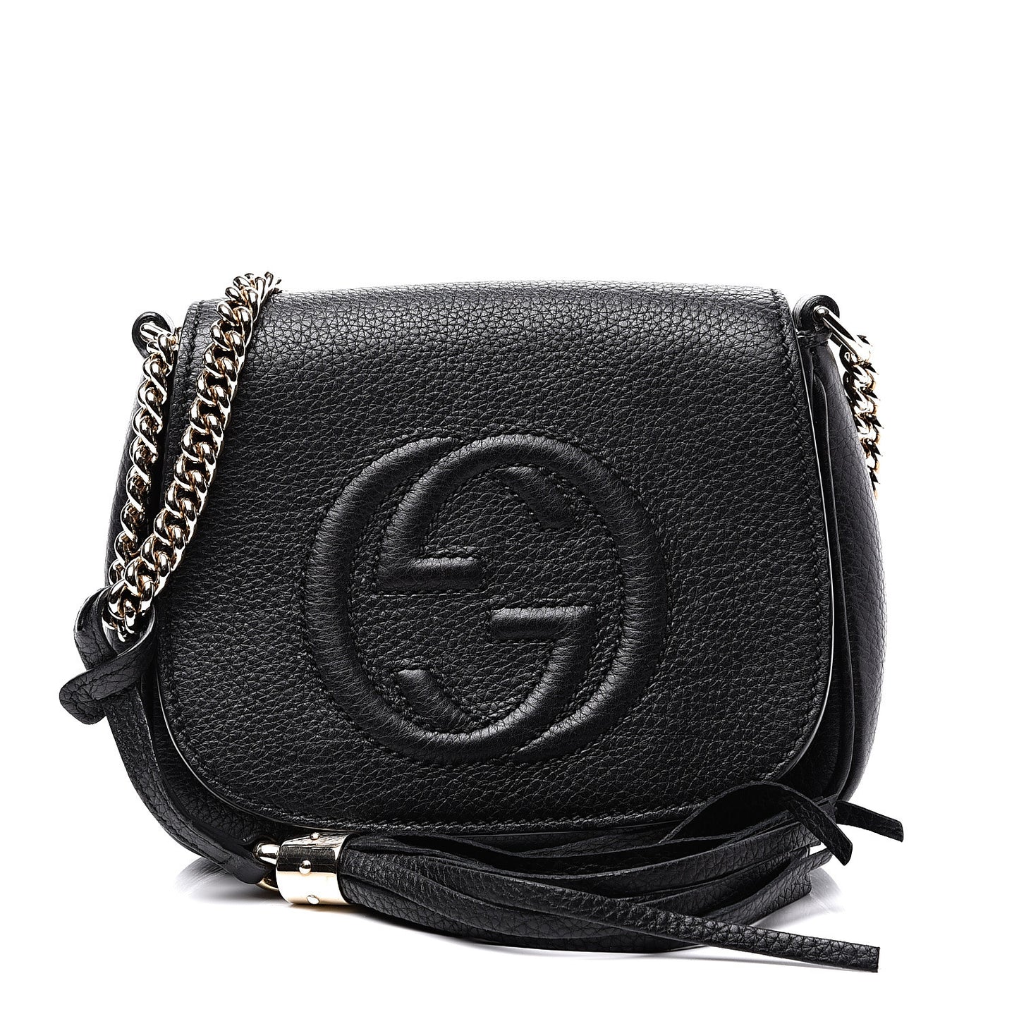 Pebbled Calfskin Small Soho Flap Crossbody Black