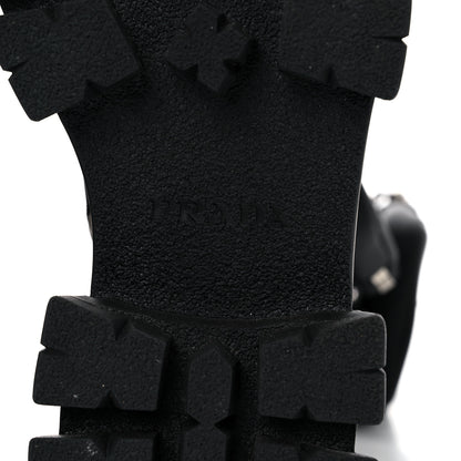 Prada Vitello Lux Nylon Metal Triangle Logo Monolith Pouch Pocket 55mm Tall Combat Boots 39.5 Black 6 of 12