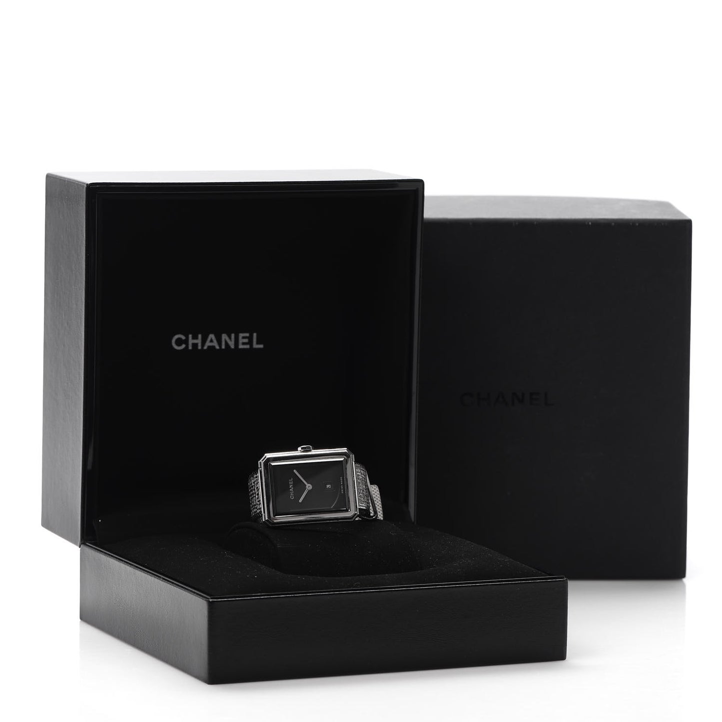 Stainless Steel 26mm Boy-friend Tweed Quartz Watch Black