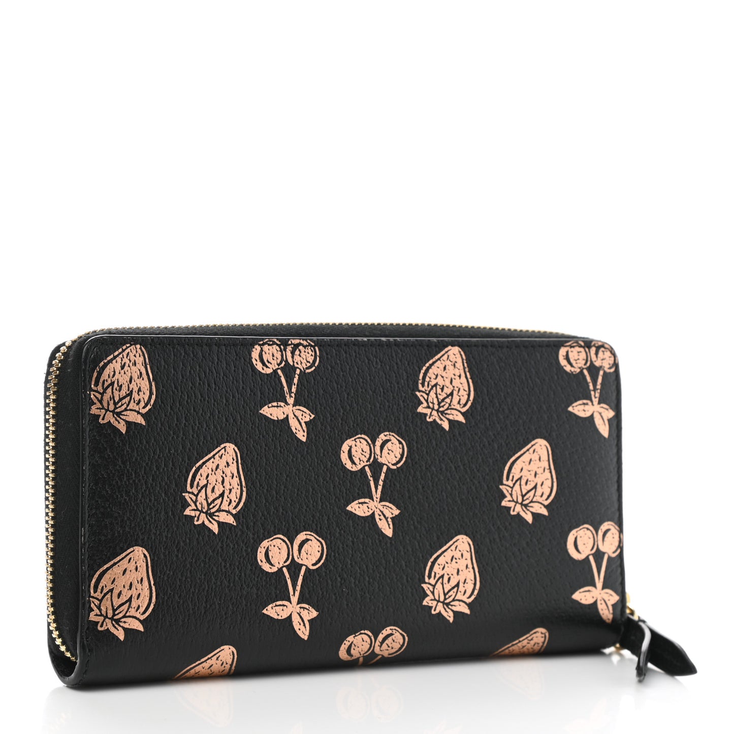Textured Dollar Calfskin Berry Print GG Marmont Zip Around Wallet Black Light Copper