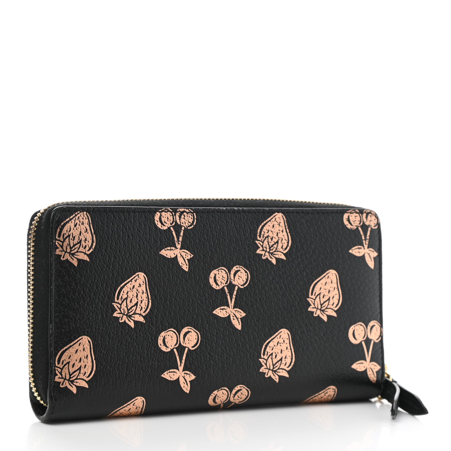 Gucci Textured Dollar Calfskin Berry Print GG Marmont Zip Around Wallet Black Light Copper 3 of 6